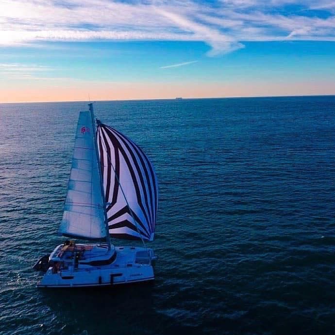 Catamaran sailing offshore