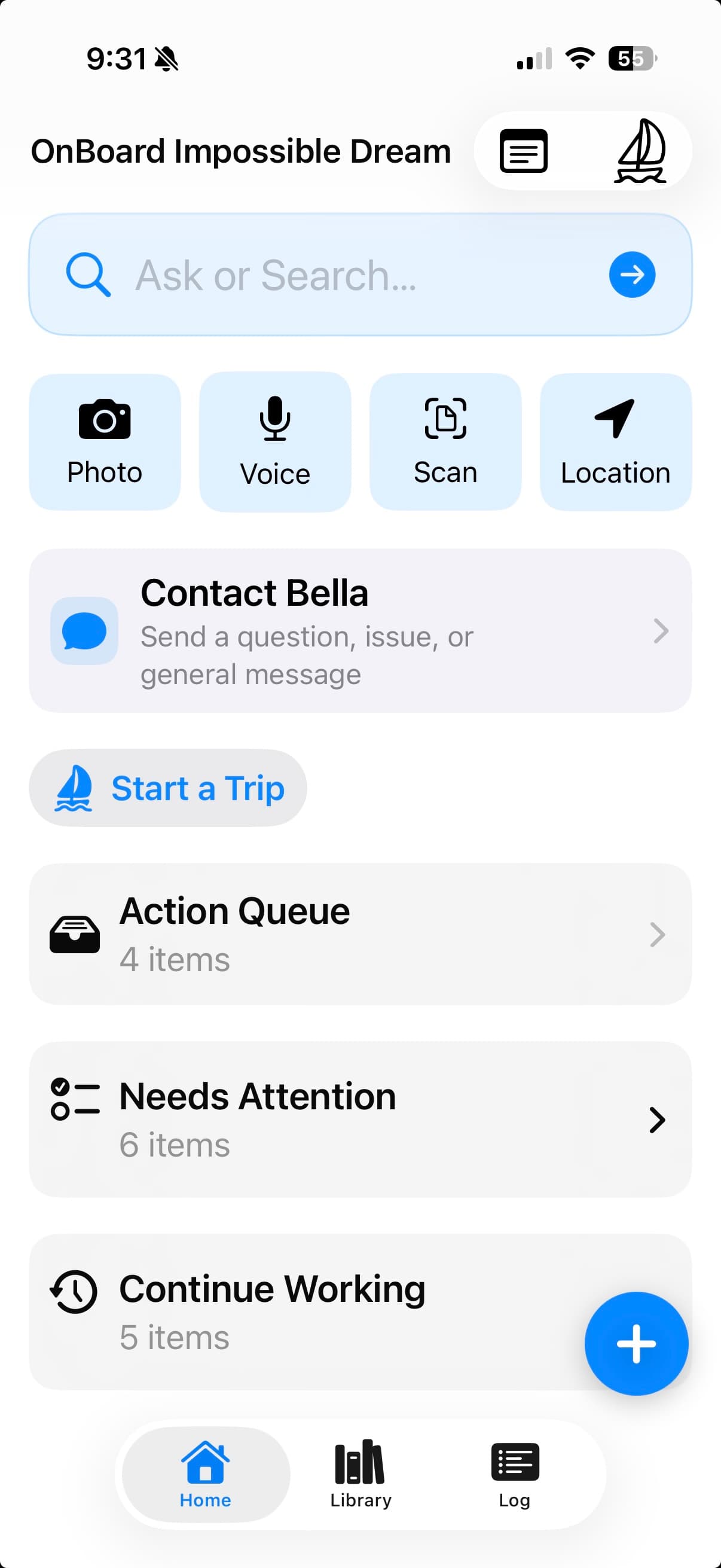 OffTheDock Onboard mobile app home screen